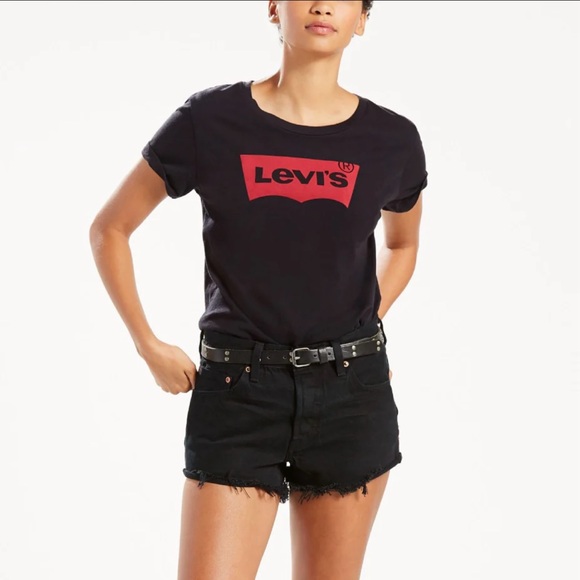 Levi’s Black Perfect T-Shirt with Red Batwing Logo - Picture 4 of 4